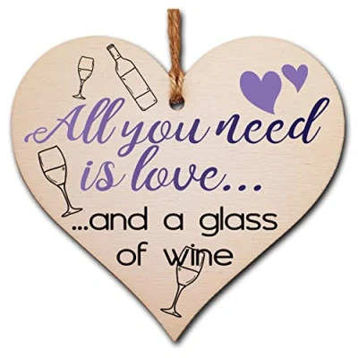 Image of Handmade Wooden Hanging Heart Plaque Gift for Wine Lovers Novelty Funny Keepsake