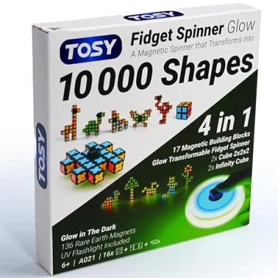 Image of TOSY Magnet Fidget Spinner Glow 3in1 Toy: Transformable with 136 Magnets, Infinity Cube, 2x2 Puzzle Cube for Beginners, Glowing, Stress Relief Adult, STEAM Easter Gift Kids