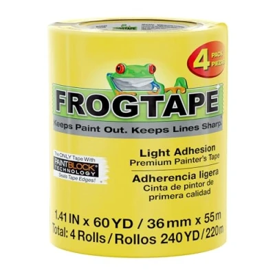 Image of Frog Tape Delicate Surface Masking for Painting 36mm x 55m, Decorators Tape, Painters Indoor &amp; Decorating Pack of 4
