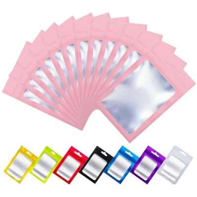 Image of Rimiko 100pcs Mylar Ziplock Bags with Clear Window, Aluminum Foil Sample Bags, Resealable Pouch for Packaging and Food Storage (Pink, 6.3&quot;x9.4&quot;)