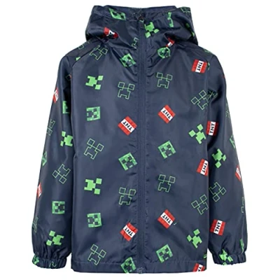 Image of Minecraft Raincoat for Boys Age 5 12 Outdoor Waterproof Jacket with Lining and Hood Lightweight Machine Washable Size 11 Years