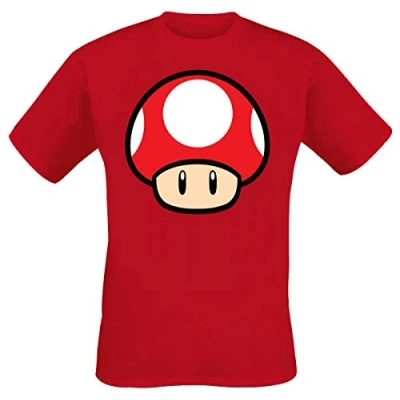 Image of Super Mario T Shirt for Adults 100% Cotton, Red Power Up Mushroom Gamer Men Official Merchandise Medium