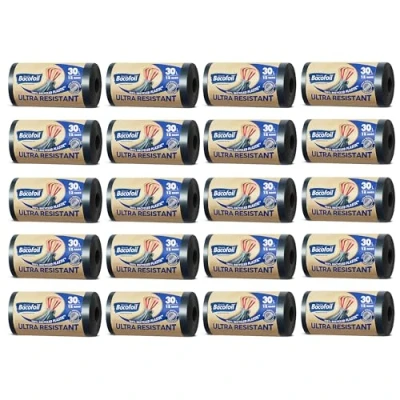 Image of Bacofoil Ultra Resistant Bin Liners with Drawstring Handles 30L Leak Proof and Tear Bag Protection Technology (20 Rolls, 240 Bags)…