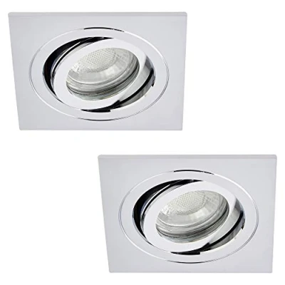 Image of LITECRAFT IP65 Rated Tiltable Square Recessed Spotlight Downlighter (Chrome, Pack of 2)
