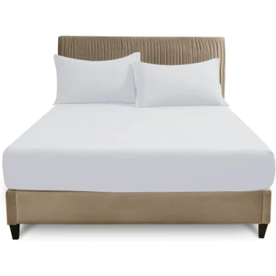 Image of Super Soft Polycotton Percale Sheets, Plain Dyed Bedding Bedsheets, Non Iron Superking Fitted Sheet, White