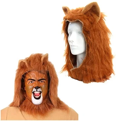Image of ADULTS LION MANE HEADPIECE. ONESIZE HOODED OVERHEAD ORANGE FAKE FUR MANE. FANCY DRESS COSTUME ACCESSORY