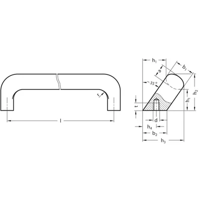 Image of Ganter GN565.2 20 128 A BL Cabinet &quot;U&#039; Handle; Aluminium; Blank