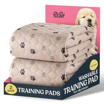 Image of Super Absorbent Washable Pee Pads for Dogs 2 Pack Superior Reusable Puppy Pet Training 100% Waterproof Dog Pad Protects Against Urine Leakage Non Slip Grip Prevents Slipping&amp; Bunching