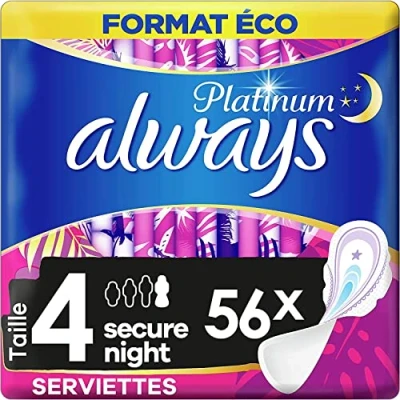Image of Always Platinum Secure Night (Size 4) Pads Wings 7 Sanitary Towels