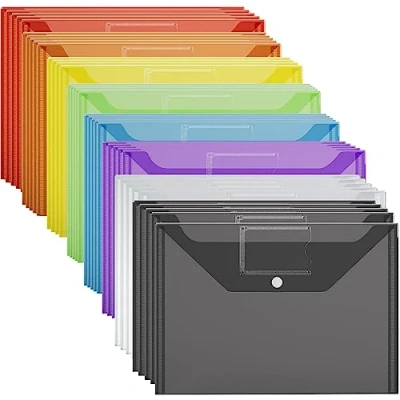 Image of Plastic Wallets Folders 40 Pack A4 Coloured Document Folder Popper Wallet with Button Closure AVARTEK