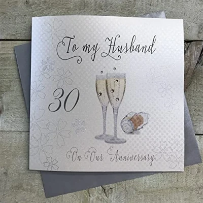 Image of WHITE COTTON CARDS Champagne Glasses, To My Husband 30 years Handmade 30th Anniversary Card, White, WB43
