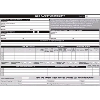 Image of REGIN Gas Safety/Landlords Certificate Pad REGP46