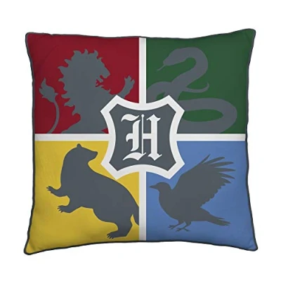 Image of Character World Harry Potter Alumni Single Duvet Cover Hogwarts Crest Design Reversible Two Sided Grey Official Bedding With Matching Pillow Case (Square Cushion)