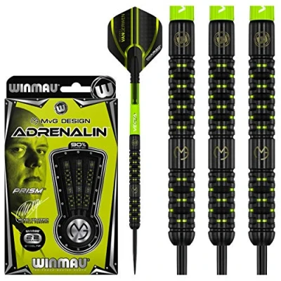 Image of WINMAU Michael van Gerwen MvG Adrenalin Tungsten Steeltip Darts Set 22g with Prism Flights and Vecta Shafts (Stems)