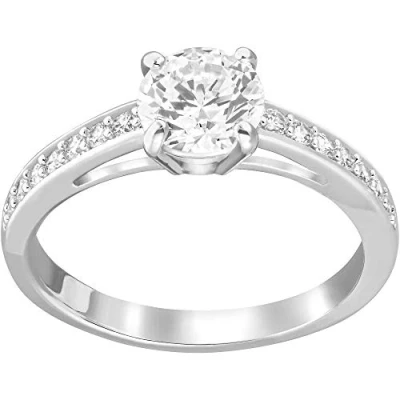 Image of Swarovski Attract ring, Round cut, Pavé, White, Rhodium plated