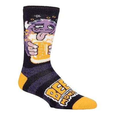 Image of Mens 1 Pair SOCKSHOP Heat Holders 1.6 TOG Lite Novelty Thermal Socks Beer Monster 6 11