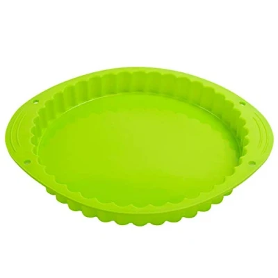 Image of webake Pie Dish Silicone Quiche Tin 9.5 Inch 24 CM Round Fluted Dishes Flan Pan Baking Mould Tart Tins for Cakes Bread Pancakes Pizza Green