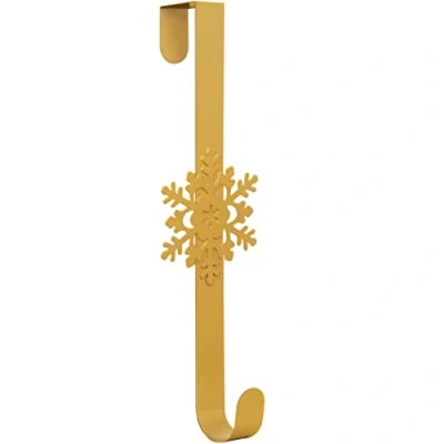 Image of TRIXES Christmas Snowflake Gold Wreath Hanger Front Door Hook for Xmas and Winter Decoration Home, Office, or Party Outdoor