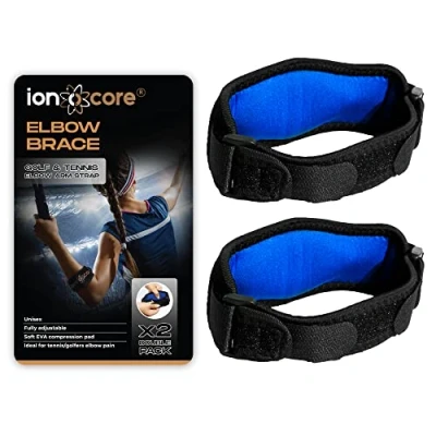Image of ionocore Tennis Elbow Support Strap x2 Golfers for Men &amp; Women Arm Rapid Pain Relief Recovery Brace with EVA Compression Pad Adjustable