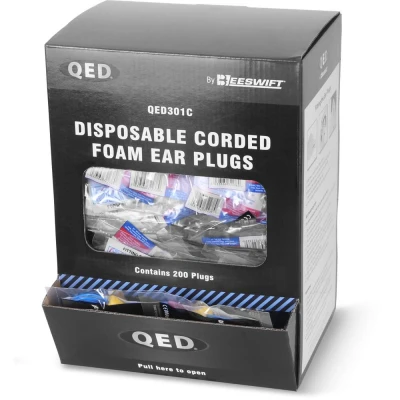 Image of QED Corded Disposable Ear Plugs Individually Bagged 200 Pack SNR39db EN352