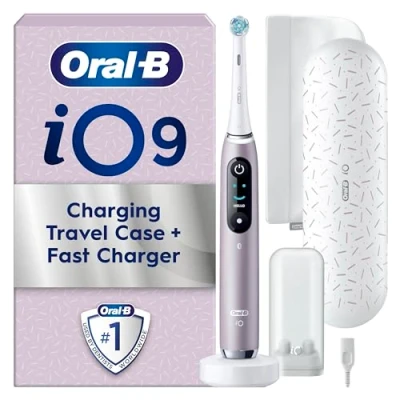 Image of Oral B iO9 Electric Toothbrushes For Adults, App Connected Handle, 1 Toothbrush Head, Charging Travel Case &amp; Magnetic Pouch, 7 Modes, 2 Pin Plug, Special Edition