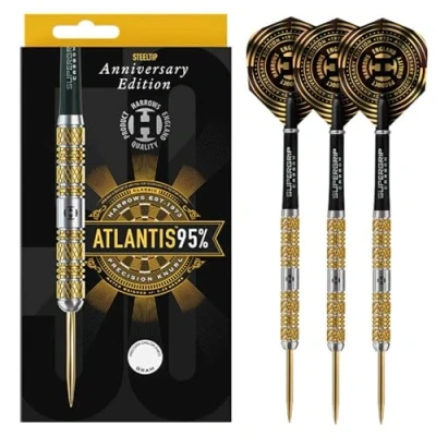 Image of Harrows Atlantis 95% Tungsten Steel Tip Darts Set. Available in 22g, 24g, &amp; 26g Includes Midi Supergrip Carbon Shafts New Anniversary 100 Micron Flights (24, Grams)
