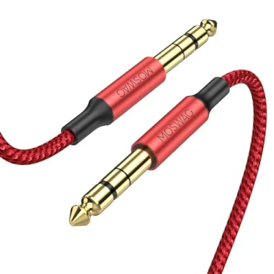 Image of MOSWAG 6.35mm to Stereo Audio Cable 33ft, Straight 1/4&quot; TRS Guitar Male Jack Instrument Lead with Nylon Braided for Electric Guitar, Bass, Amplifier, Mixer, Keyboard, Speaker