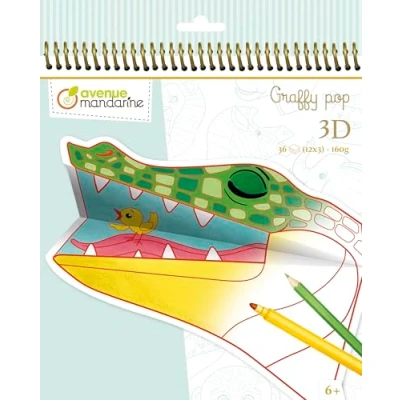 Image of Avenue Mandarine Ref GY107C Graffy Pop 3D Colouring Book Animals of the Savannah 36 Pre Cut Pages, 12 Designs, 160gsm Drawing Paper, Suitable for Ages 6+