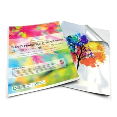 Image of Evergreen Goods Glossy Silver Vinyl Sticker Label 20 A4 Sheets, Waterproof, Printable Self Adhesive, Compatible with Cricut &amp; Silhouette