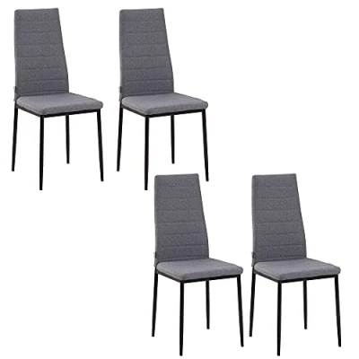 Image of HOMCOM High Back Dining Chairs Modern Upholstered Linen Touch Fabric Accent with Metal Legs for Kitchen, Set of 4, Grey
