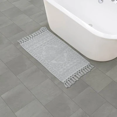 Image of French Connection Nellore Bathroom Rugs Set of 2 Woven and Beaded Mats Durable Non Slip Bath Thick BathMats for Shower 20 x 34 Light Grey