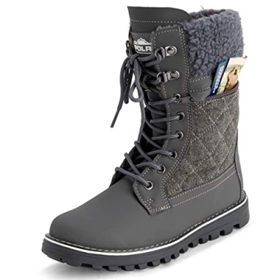 Image of Polar Womens Memory Foam Outside Pocket Inside Zip Thermal Waterproof Deep Tread Rubber Sole Snow Boots Grey Textile UK5/EU38 YC0624