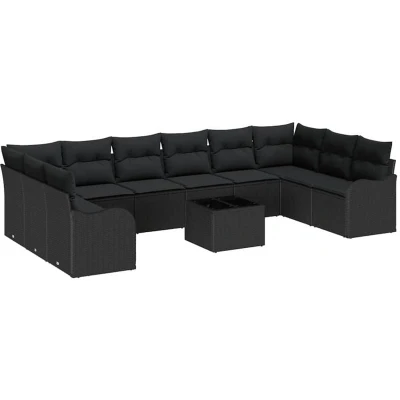Image of vidaXL 11 Piece Garden Sofa Set with Cushions Beige Poly Rattan