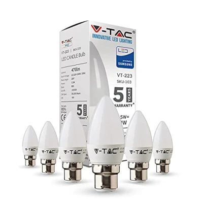 Image of B22 LED Light Bulb Bayonet 5.5W Equivalent to 40W Candle Shape Non Dimmable Pack of 6