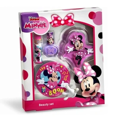 Image of Minnie Mouse Kids Beauty set for Makeup Girls includes Purple Nail Polish, Mirror, Lip Gloss, and Balm Safe, Fun, Best Gift Aged 3+