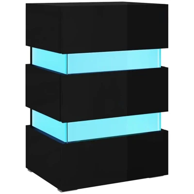 Image of vidaXL LED Bedside Cabinet High Gloss Black 45x35x67 cm Engineered Wood