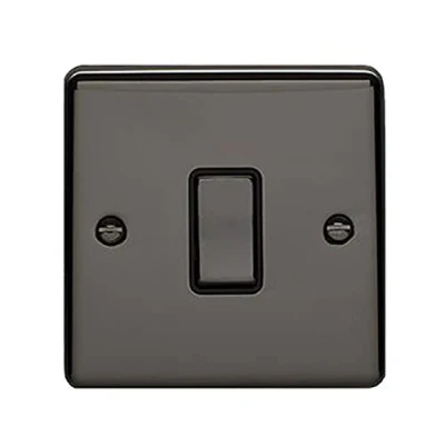 Image of 1 Gang 20A DP Single Light Switch POLISHED Black NICKEL &amp; Trim 20 Amp Double Pole Decorative Wall Plate Solid Metal Rocker On/Off Mains Appliance/Boiler