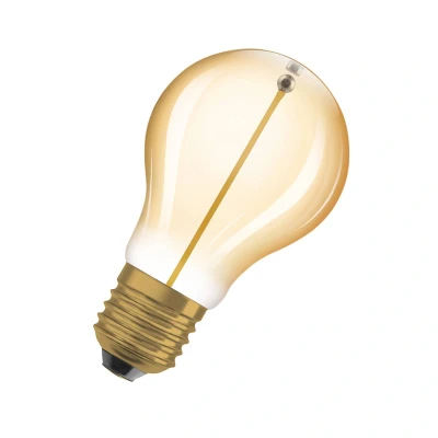 Image of OSRAM Vintage 1906 Classic A Fil Led Lamp, E27, Bulb Shape, Gold, 1.8W, 80Lm, 2700K, Warm White Light, Very Low Energy Consumption, Long Life, Magnetic Filament