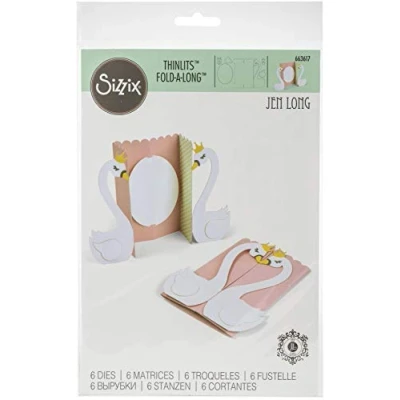 Image of Sizzix Thinlits Die Set 6 Pack 663617 Card Fold Jen Long, Swan Foldalong, One Size