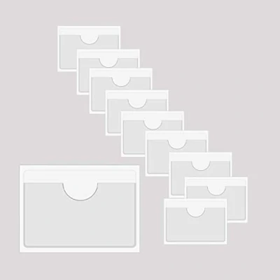 Image of Baikeen Clear Adhesive Pockets Sleeves,Plastic Self Label Holders Holder for Index Cards Planners Cabinets Shelves (310x217mm 10pcs)