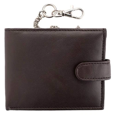 Image of Mens RFID Blocking Genuine Leather Wallet with Safety Chain in Brown