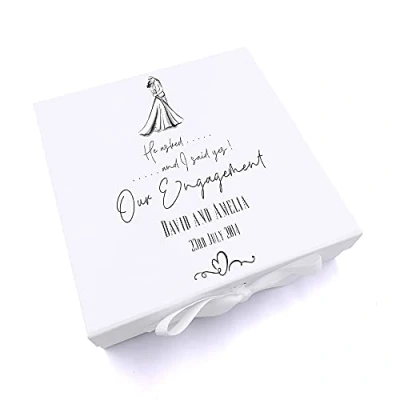 Image of ukgiftstoreonline Personalised He Asked I Said Yes Our Engagement Keepsake Memory Box Gift (Medium)