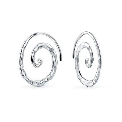Image of Boho Geometric Tribal Swirl Hammered Wire Spiral Hoop Threader Earrings For Women Teen .925 Sterling Silver