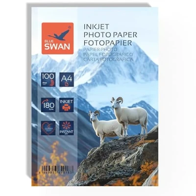 Image of Blue SWAN 100 Sheets A4 Photo Paper, 180 g/m², High Gloss White, Quick Dry, Water Resistant, Scratch Suitable for Inkjet Printers