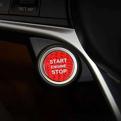 Image of M.JVisun Carbon Fiber Engine Start Stop Button Cover Trim For Alfa Romeo, Ignition Starter Sticker Romeo Giulia Stelvio Red