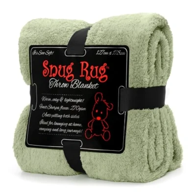 Image of Snug Rug Sage Green Blanket Sherpa Fleece Fluffy Luxury For Sofa Blankets Warm Winter Soft Throws 127 x 178cm (50&quot;x 70&quot;)