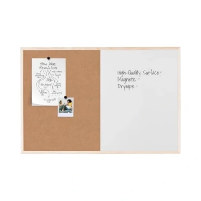 Image of Bi Office Budget Wood Frame Combination Board, Cork and Magnetic Whiteboard Dry Wipe Memo 90 x 60 cm