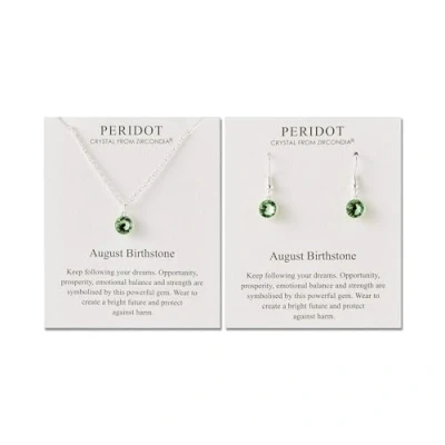 Image of Philip Jones August (Peridot) Birthstone Necklace &amp; Drop Earrings Set Created with Zircondia® Crystals