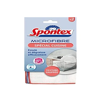 Image of Spontex microfibre kitchen 2 with embossed texture effectively wipes and degreases Removes 99% of bacteria