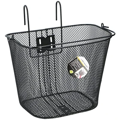 Image of Dunlop Bicycle Basket Front 22L with Handle and Hooks Bike 34 x 24.5 26 cm Suitable for Electric Bike, Granny City Metal Black
